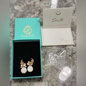 NEW Elexis Gold Plated Freshwater Baroque White Round Buttons Pearls Earrings